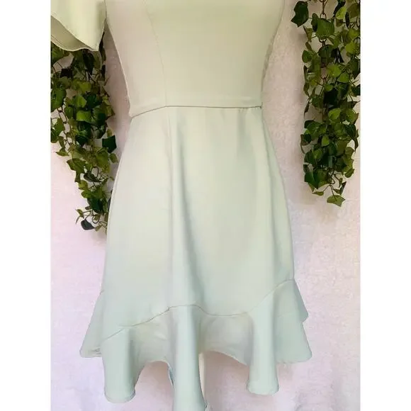 TCEC Pastel Green Asymmetrical One Shoulder Ruffle Mini Dress Women's Small - Picture 4 of 10
